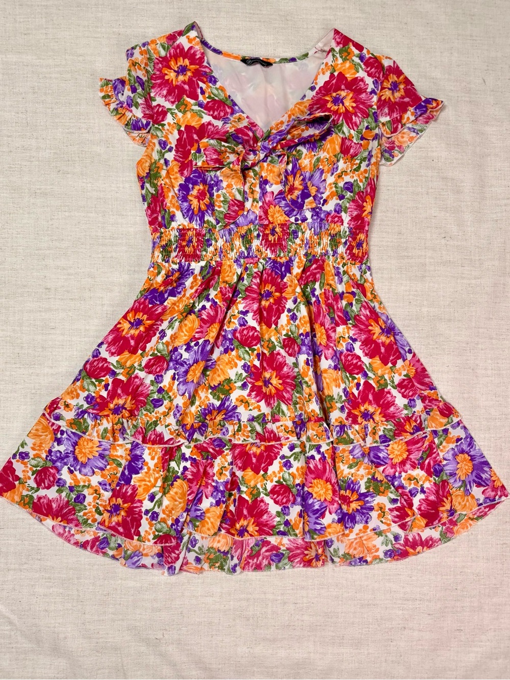 PrettyGarden Women’s Floral Tie-Front Ruffle Dress – Size L